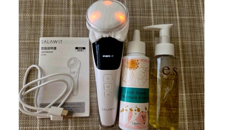 Salawit美顔器D868 本体＋リッチフラワー化粧水 実物レビュー イオン導入ジェル